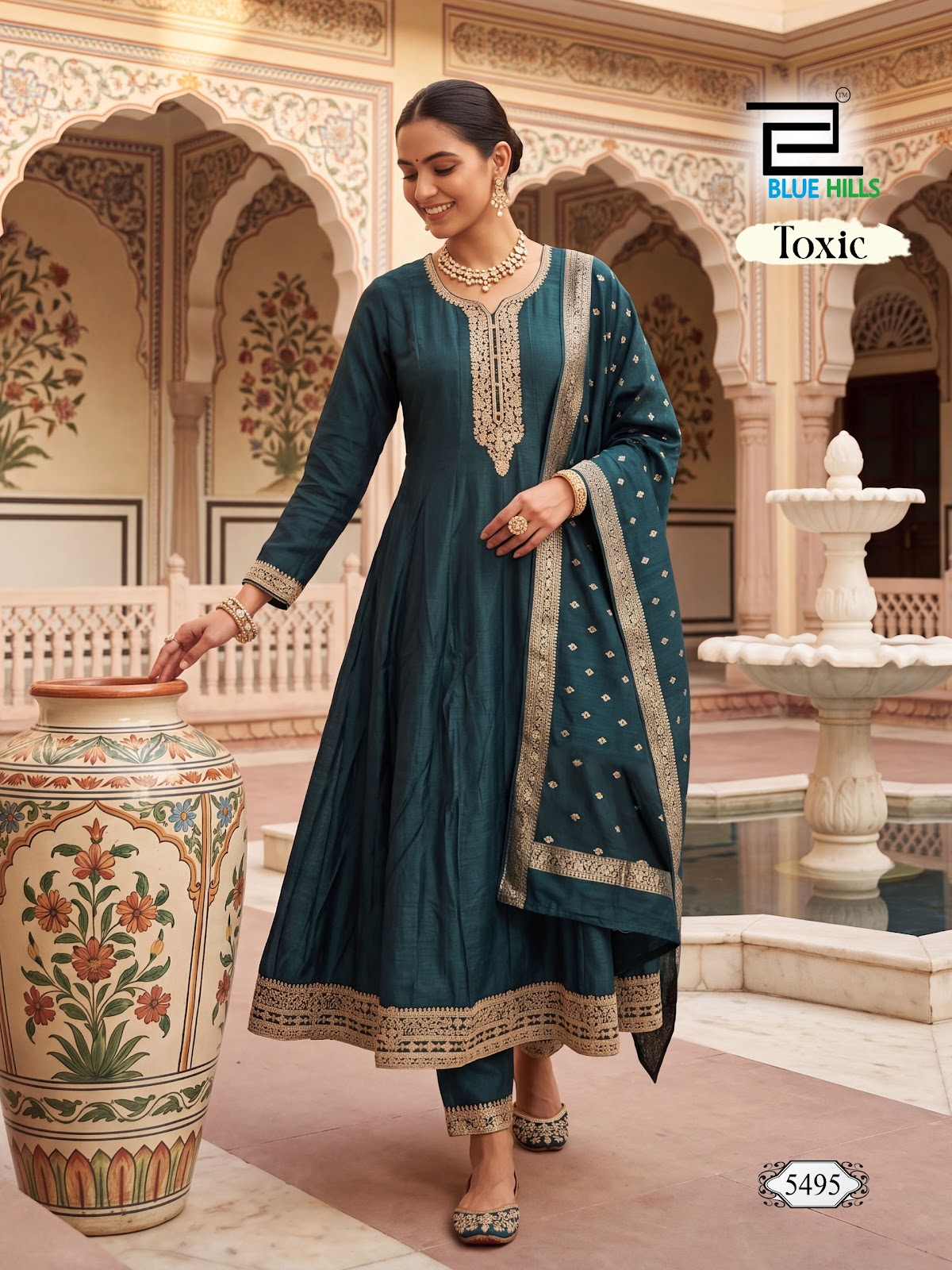Toxic Plus Size Blue Hills Vichitra Readymade Anarkali Suits Manufacturer