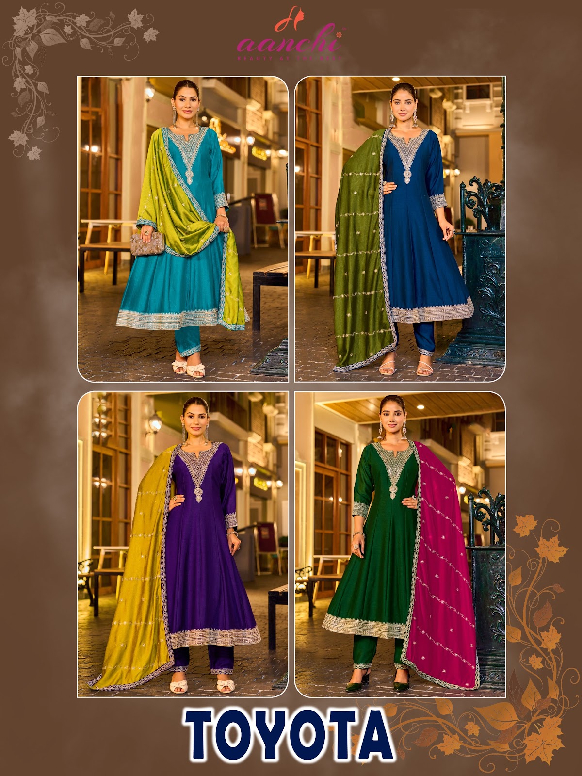 Toyota Aanchi Vichitra Shimmer Readymade Anarkali Suits Manufacturer Ahmedabad