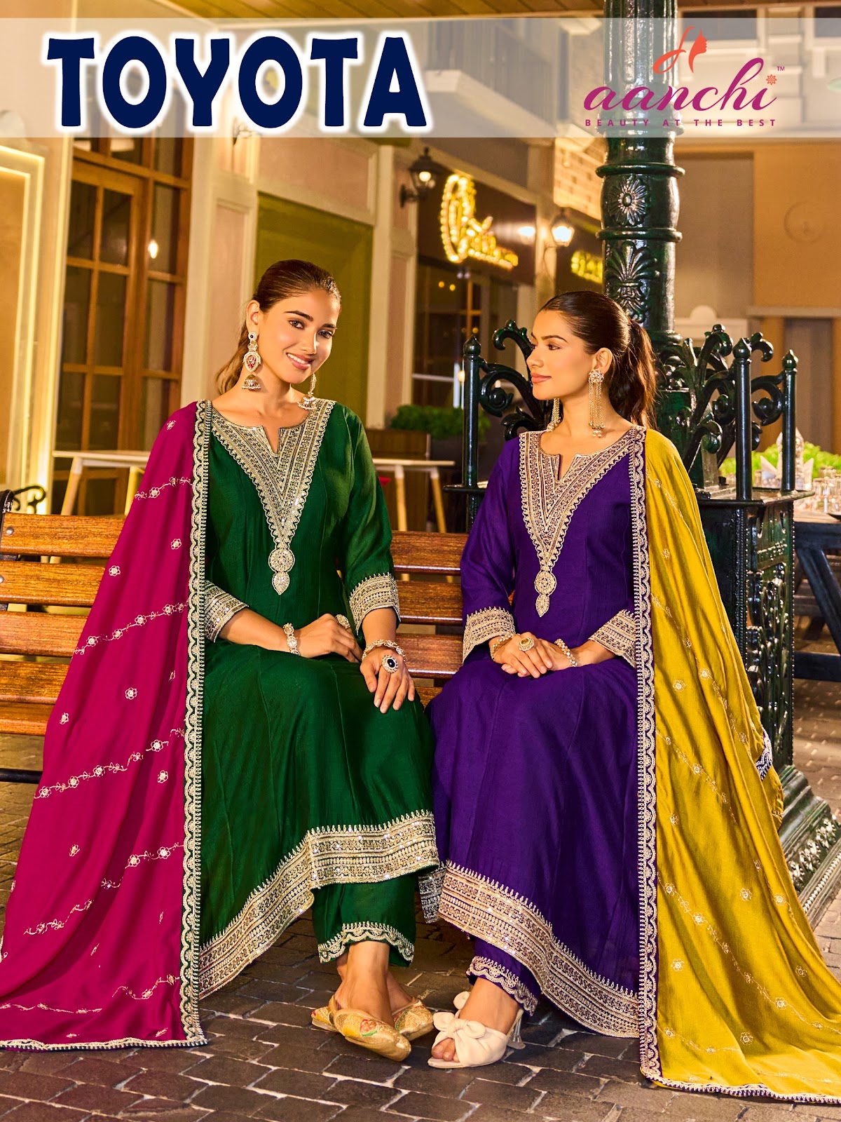Toyota Aanchi Vichitra Shimmer Readymade Anarkali Suits Manufacturer Ahmedabad