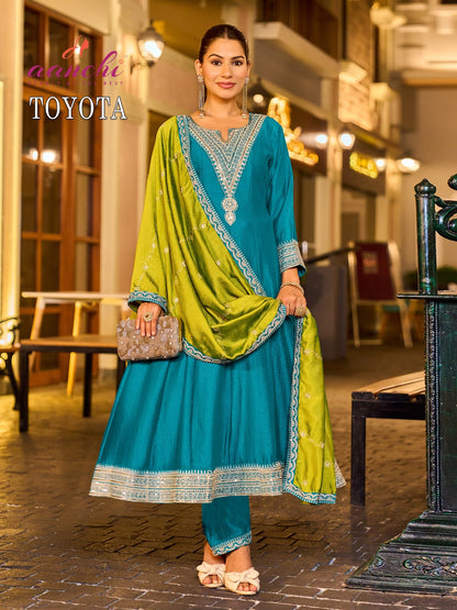 Toyota Aanchi Vichitra Shimmer Readymade Anarkali Suits Manufacturer Ahmedabad