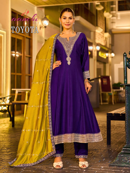 Toyota Aanchi Vichitra Shimmer Readymade Anarkali Suits Manufacturer Ahmedabad