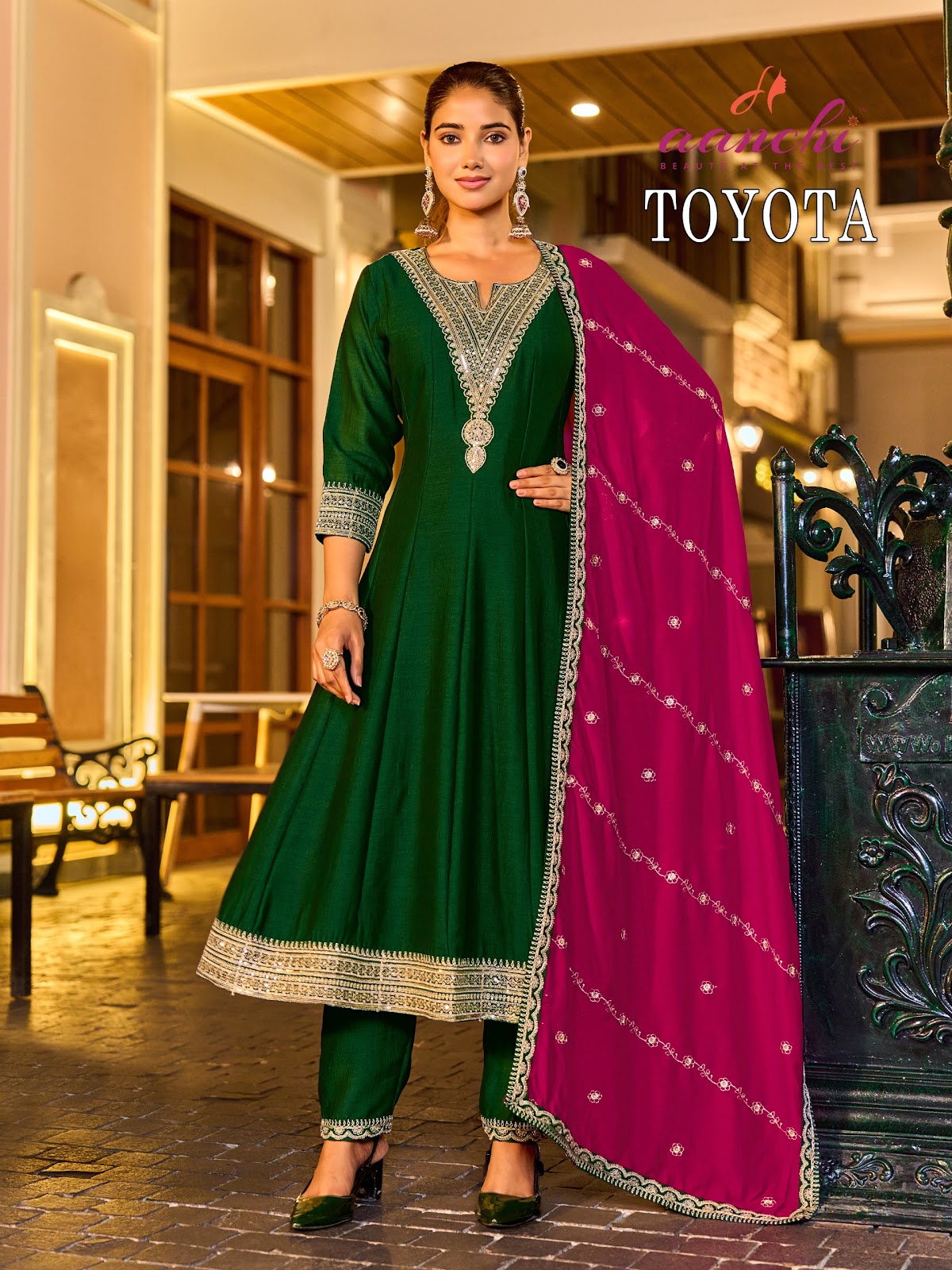 Toyota Aanchi Vichitra Shimmer Readymade Anarkali Suits Manufacturer Ahmedabad