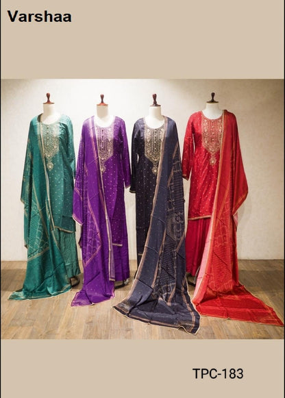 Tpc 183 Varshaa Russian Silk Plazzo Style Suits Wholesaler