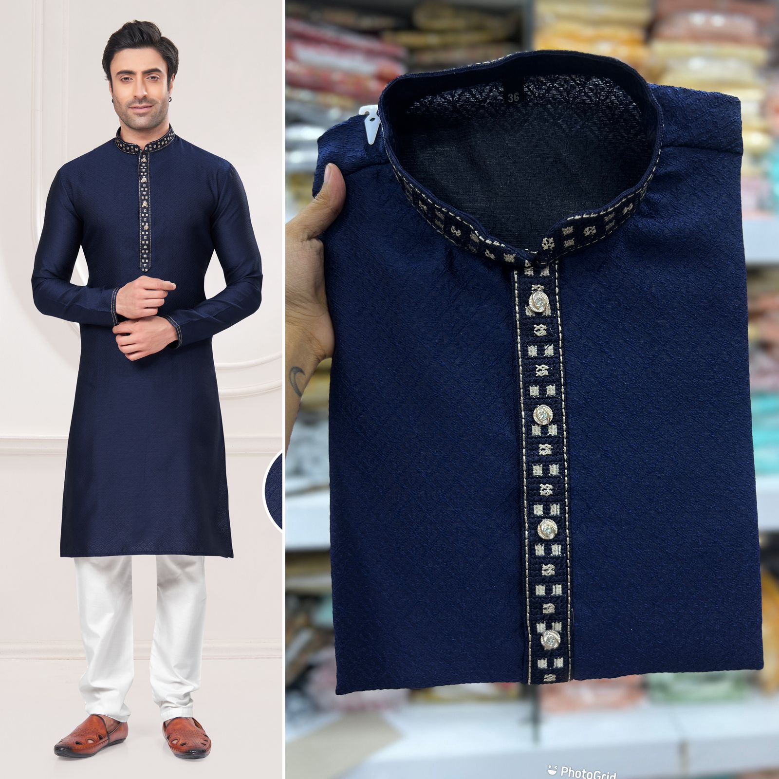 Traditional Premium Bluehills Silk Jacquard Mens Kurta Pajama