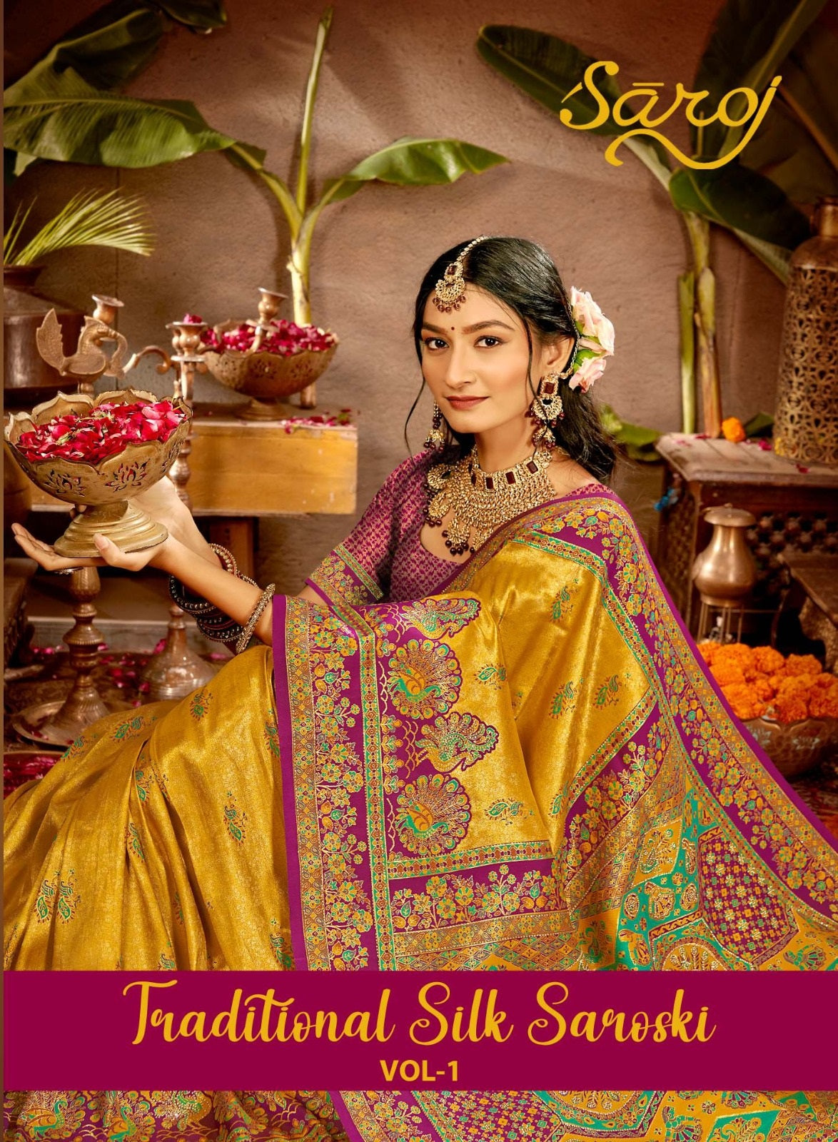 Traditional Silk Sarovski Vol 1 Saroj Tissue Sarees Exporter Gujarat