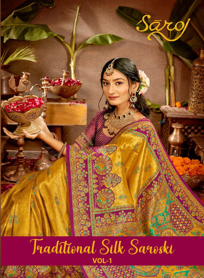 Traditional Silk Sarovski Vol 1 Saroj Tissue Sarees Exporter Gujarat