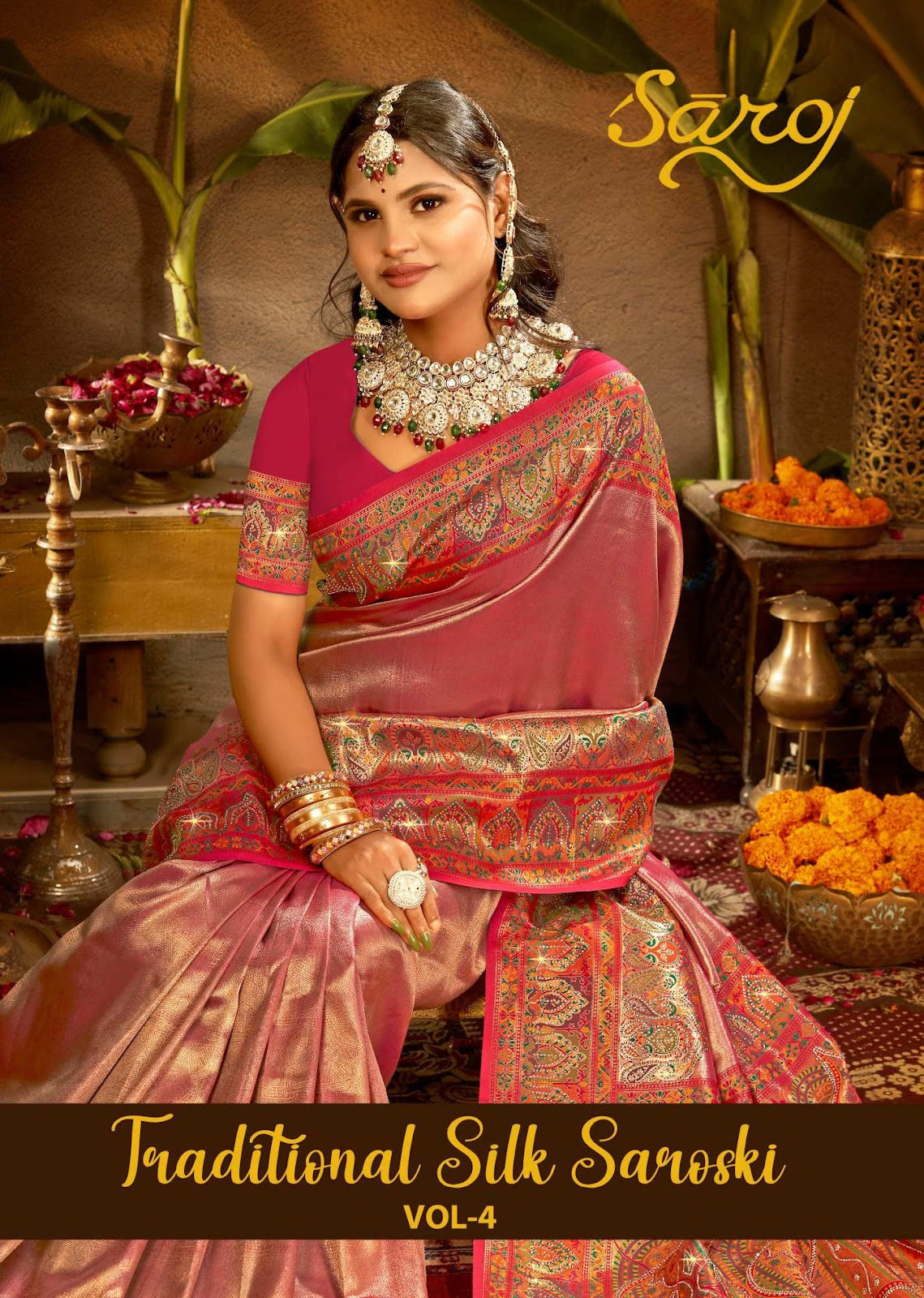 Traditional Silk Sarovski Vol 4 Saroj Tissue Sarees Wholesaler India