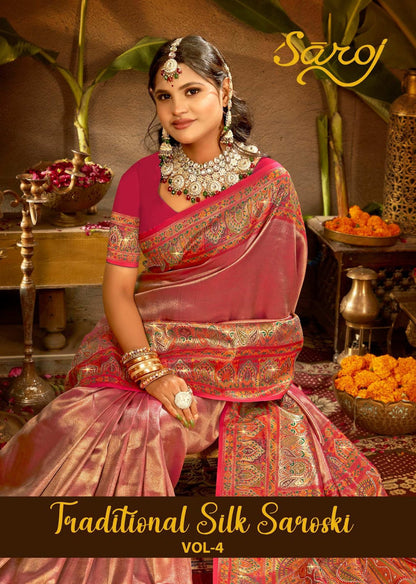 Traditional Silk Sarovski Vol 4 Saroj Tissue Sarees Wholesaler India