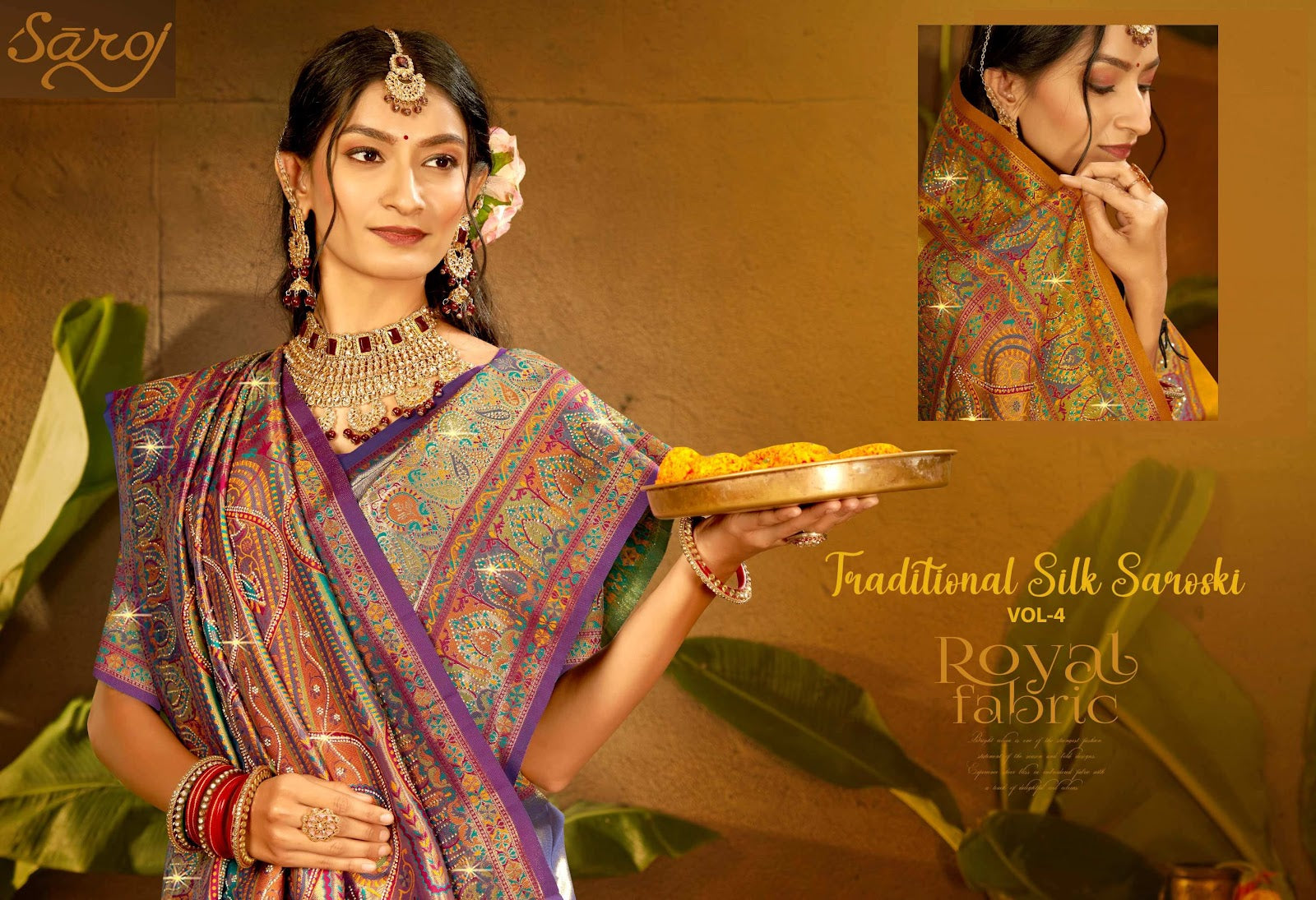 Traditional Silk Sarovski Vol 4 Saroj Tissue Sarees Wholesaler India