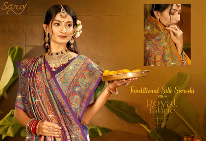 Traditional Silk Sarovski Vol 4 Saroj Tissue Sarees Wholesaler India