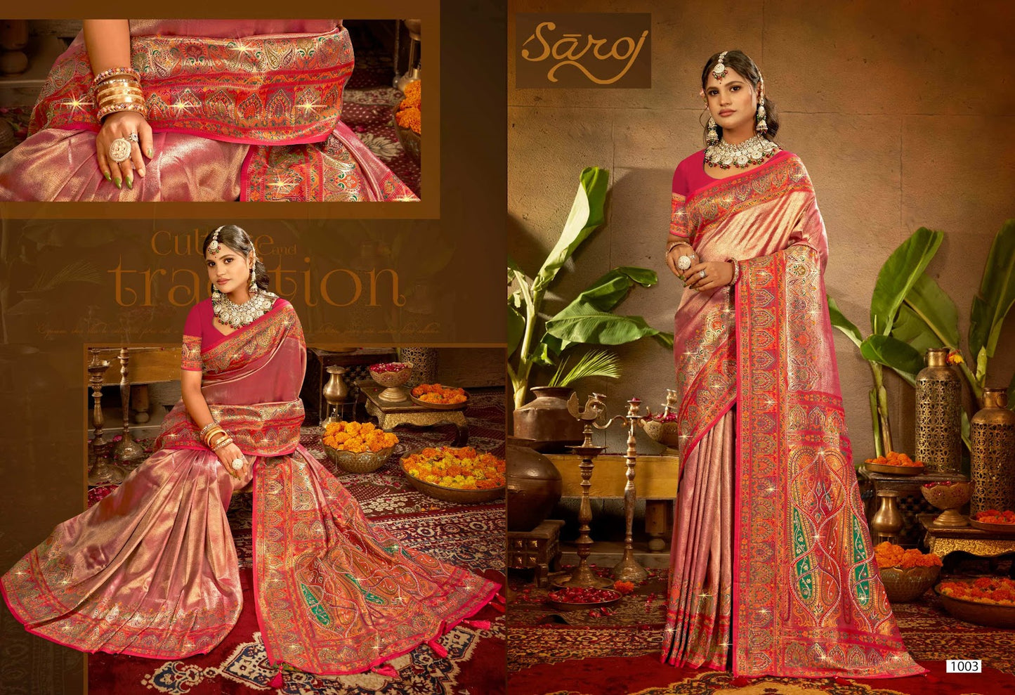 Traditional Silk Sarovski Vol 4 Saroj Tissue Sarees Wholesaler India