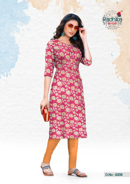 Traditional Vol 6 Radhika Lifestyle Cotton Knee Length Kurtis Wholesale Rate