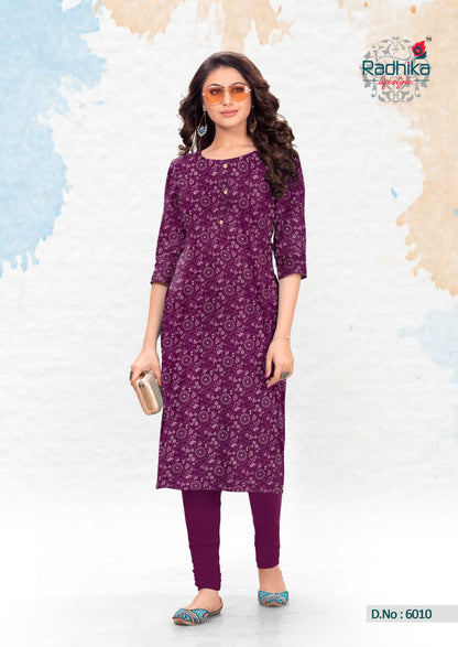 Traditional Vol 6 Radhika Lifestyle Cotton Knee Length Kurtis Wholesale Rate