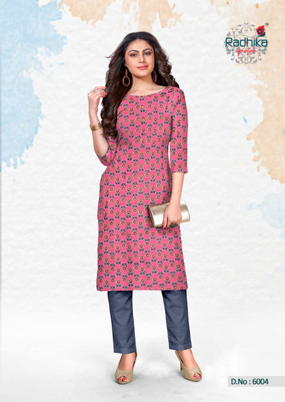 Traditional Vol 6 Radhika Lifestyle Cotton Knee Length Kurtis Wholesale Rate