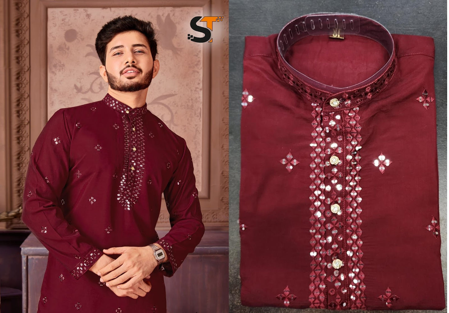 Traditional Work Salas Silk Mens Kurta Wholesale Price