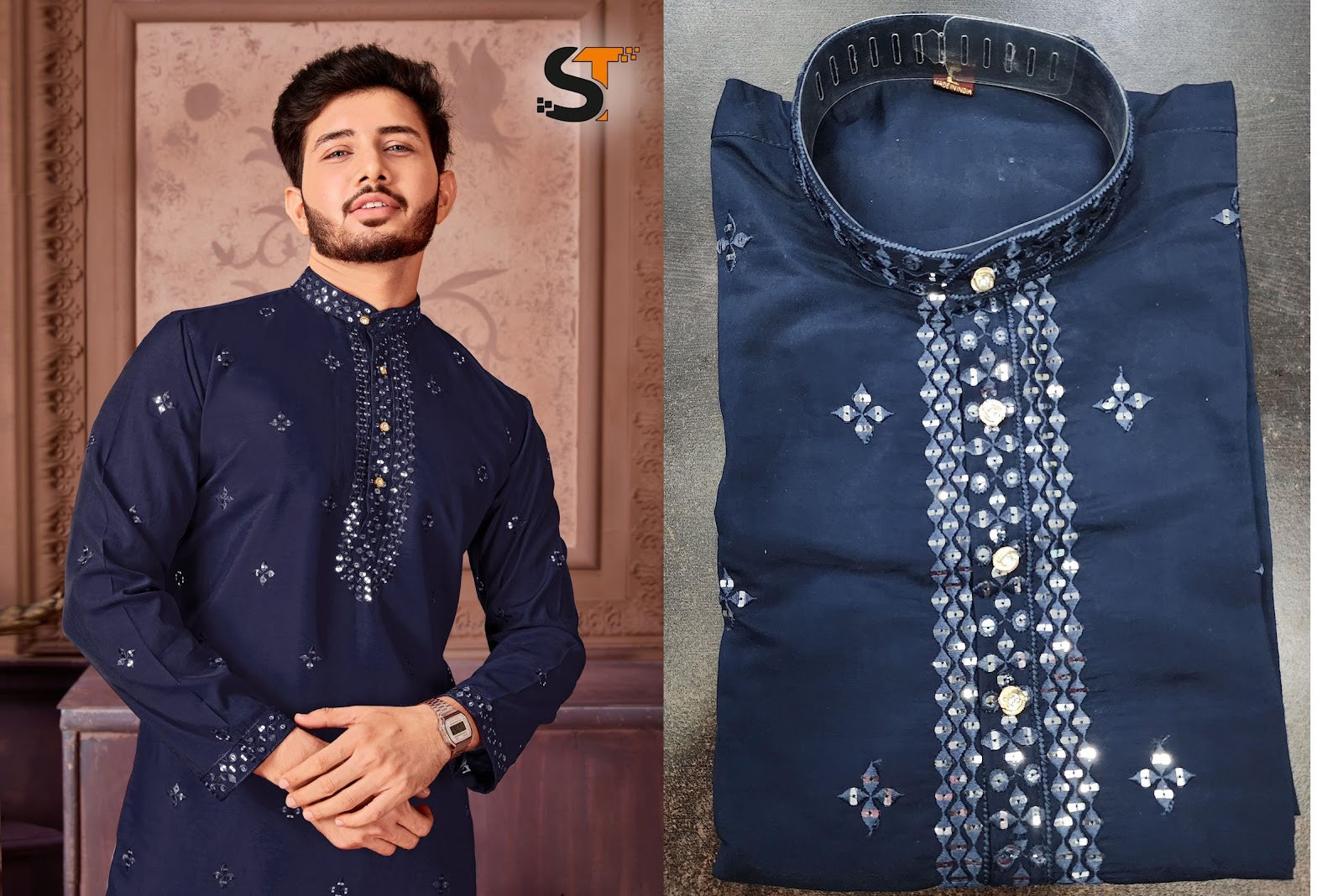 Traditional Work Salas Silk Mens Kurta Wholesale Price