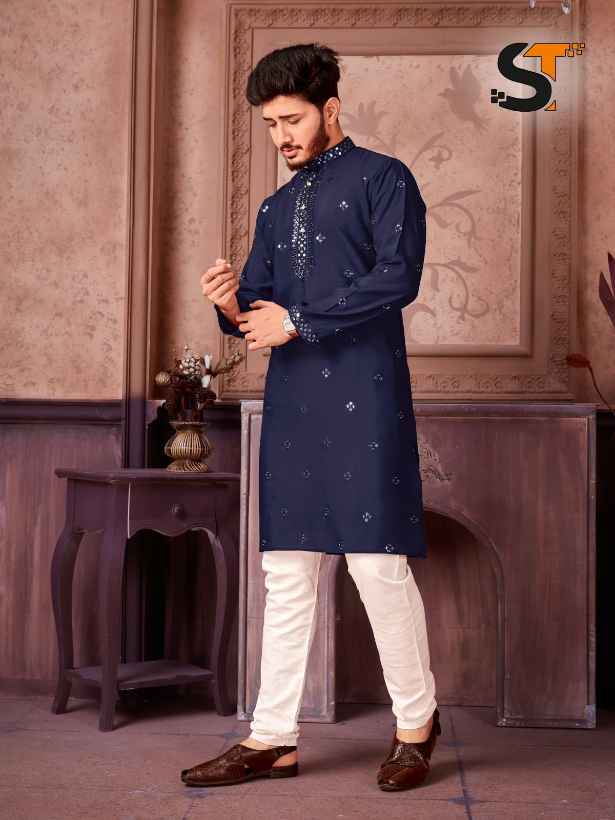 Traditional Work Salas Silk Mens Kurta Wholesale Price