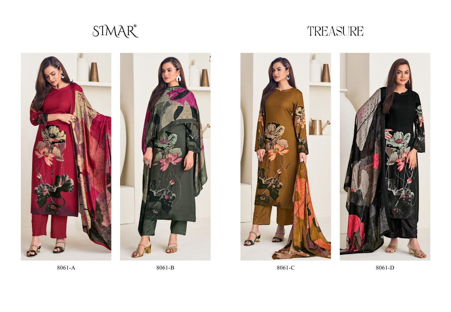 Treasure Simar Viscose Muslin Pant Style Suits Wholesaler India