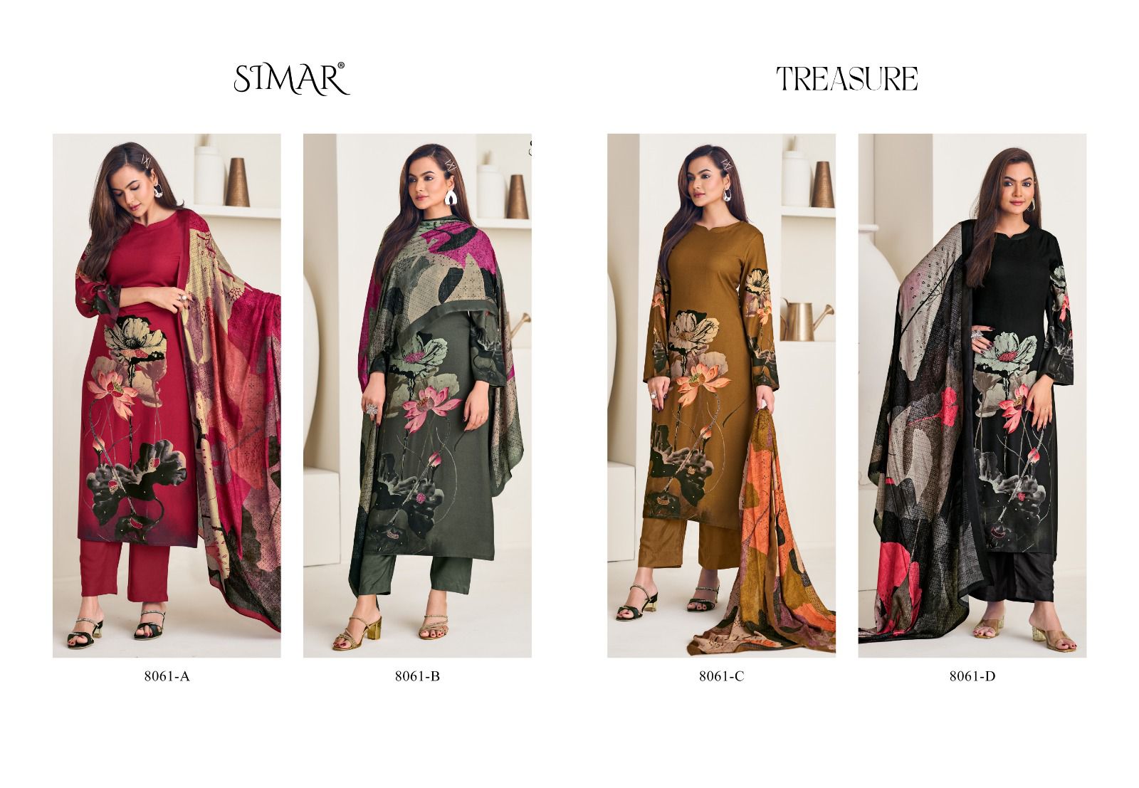 Treasure Simar Viscose Muslin Pant Style Suits Wholesaler India