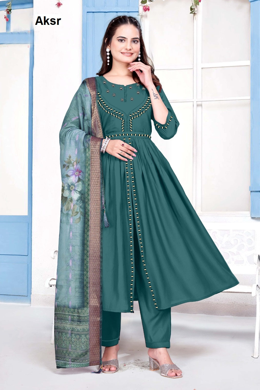 Trending New Work 1908 Aksr Roman Silk Readymade Pant Style Suits Manufacturer Gujarat