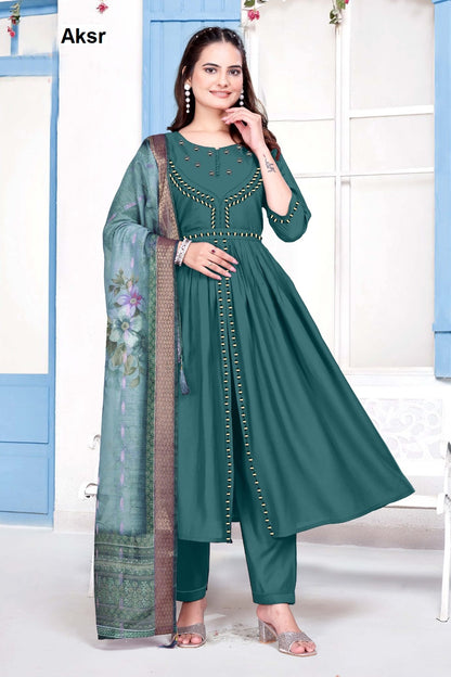 Trending New Work 1908 Aksr Roman Silk Readymade Pant Style Suits Manufacturer Gujarat