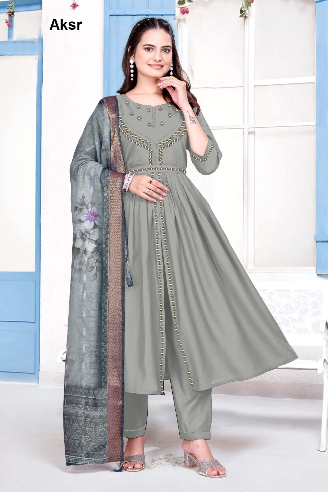 Trending New Work 1908 Aksr Roman Silk Readymade Pant Style Suits Manufacturer Gujarat
