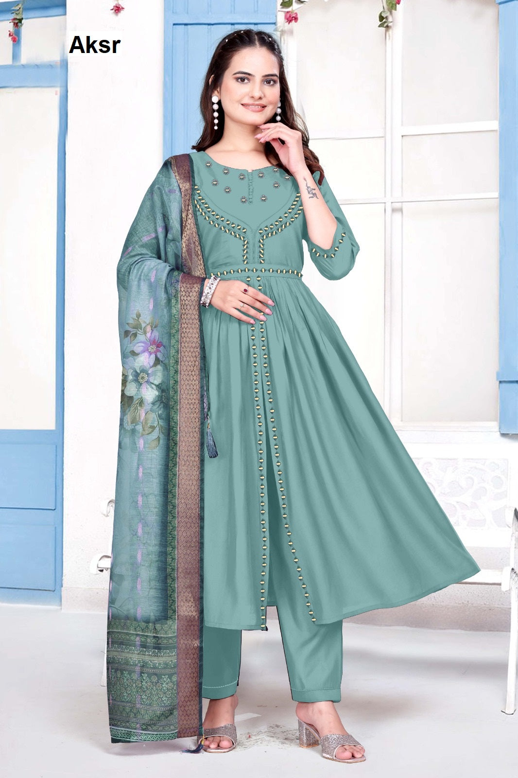 Trending New Work 1908 Aksr Roman Silk Readymade Pant Style Suits Manufacturer Gujarat