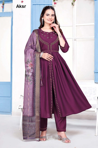 Trending New Work 1908 Aksr Roman Silk Readymade Pant Style Suits Manufacturer Gujarat