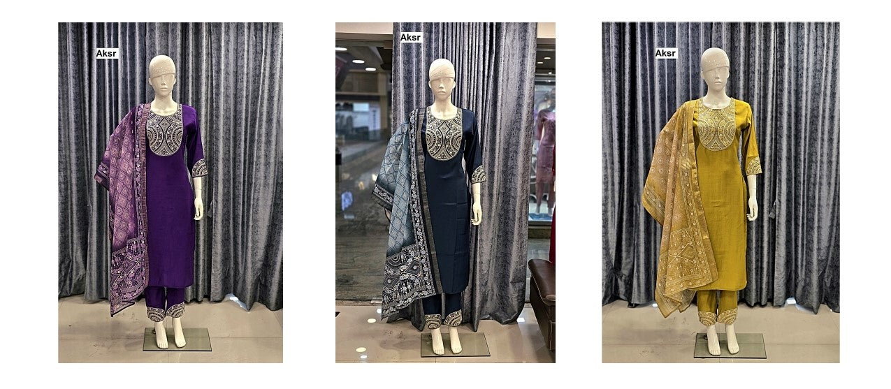 Trending Work 1207 Aksr Roman Silk Readymade Pant Style Suits Wholesaler Ahmedabad