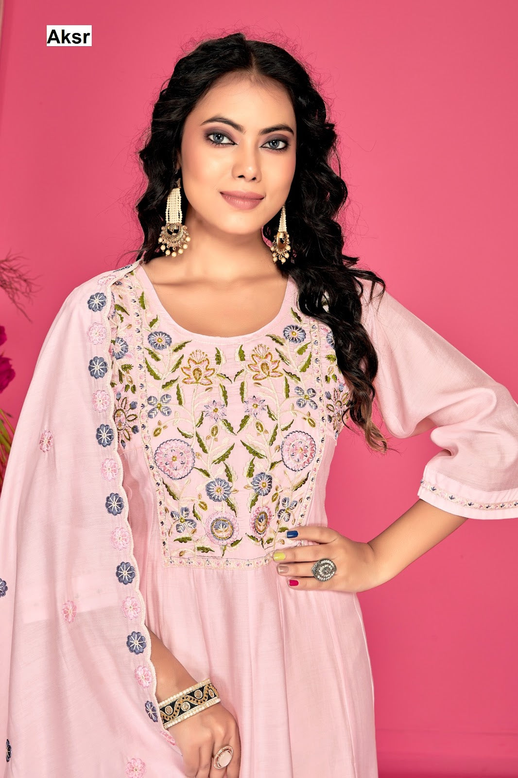 Trending Work 2 Aksr Roman Silk Readymade Anarkali Suits Exporter India