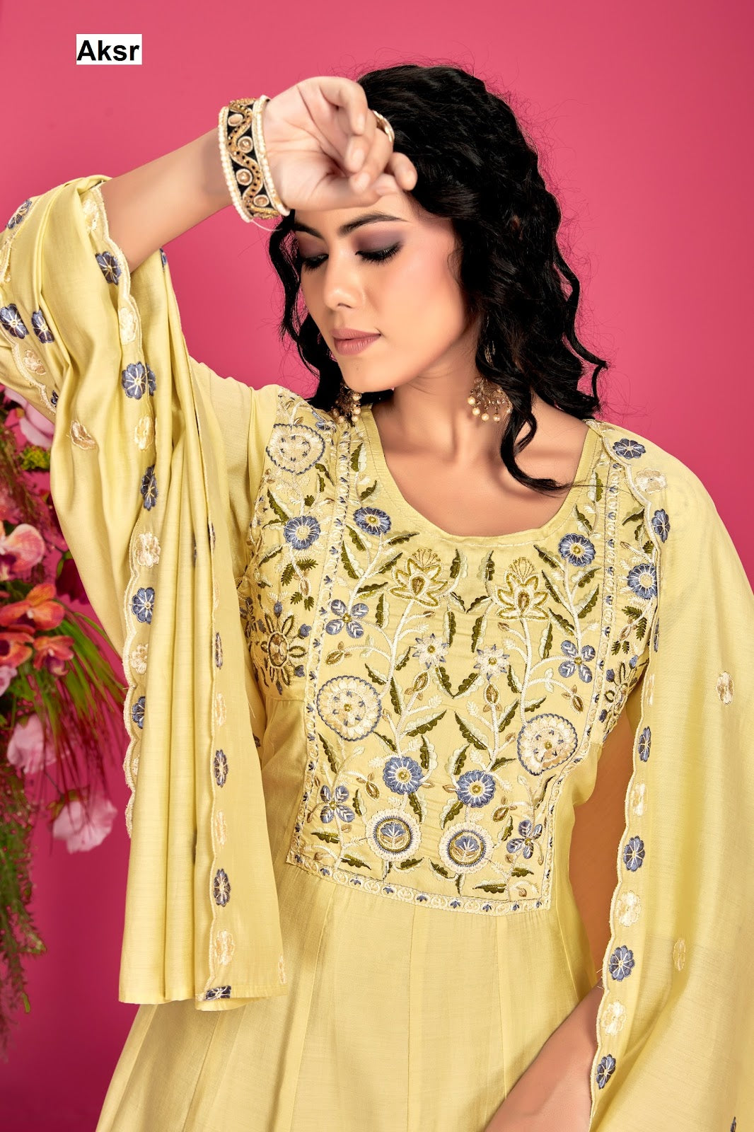 Trending Work 2 Aksr Roman Silk Readymade Anarkali Suits Exporter India