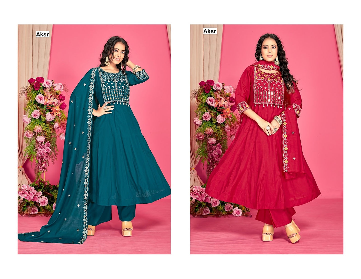 Trending Work Aksr Roman Silk Readymade Anarkali Suits Supplier India