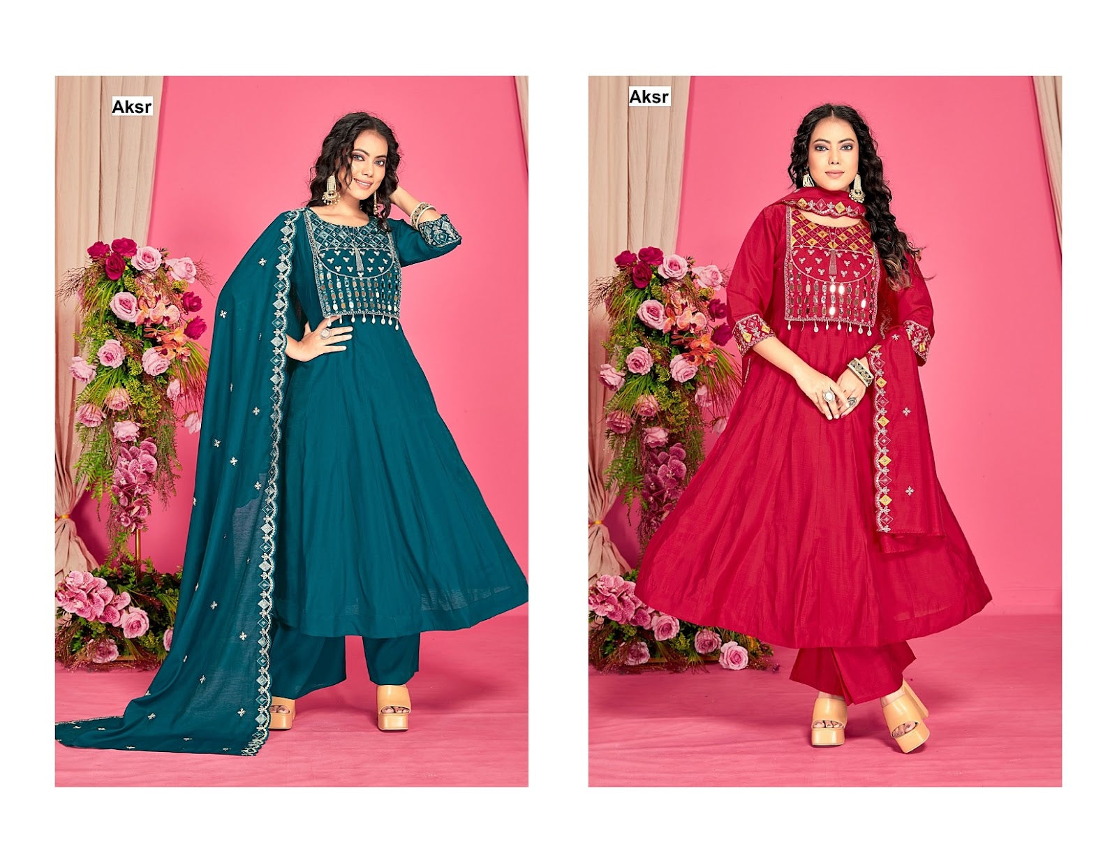 Trending Work Aksr Roman Silk Readymade Anarkali Suits Supplier India