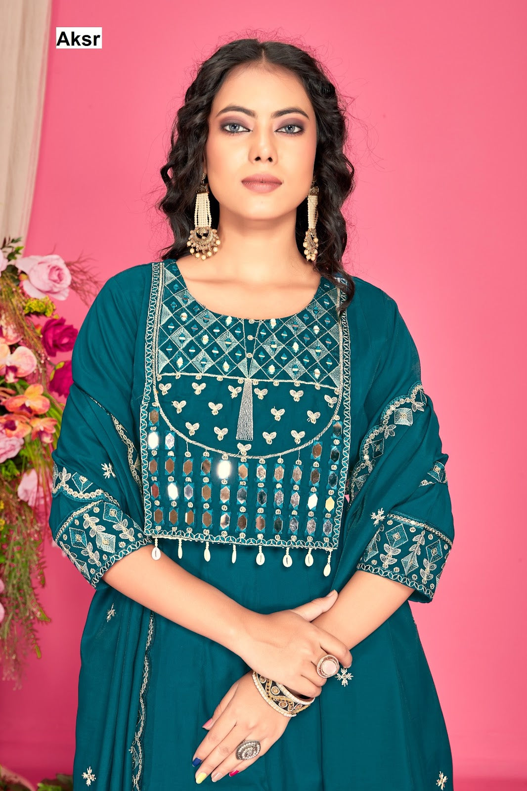 Trending Work Aksr Roman Silk Readymade Anarkali Suits Supplier India