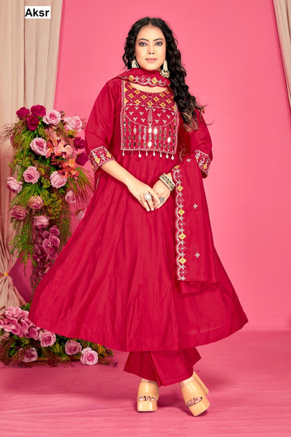 Trending Work Aksr Roman Silk Readymade Anarkali Suits Supplier India