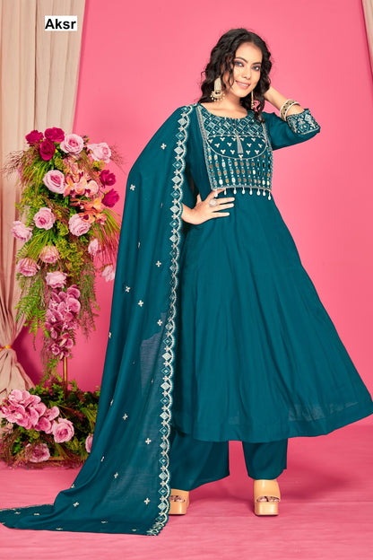 Trending Work Aksr Roman Silk Readymade Anarkali Suits Supplier India