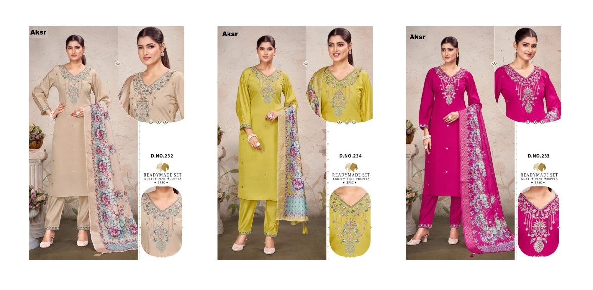 Trending Work Pattern 0312 Aksr Roman Silk Readymade Pant Style Suits Manufacturer