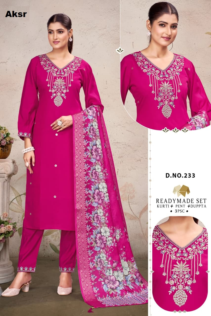 Trending Work Pattern 0312 Aksr Roman Silk Readymade Pant Style Suits Manufacturer