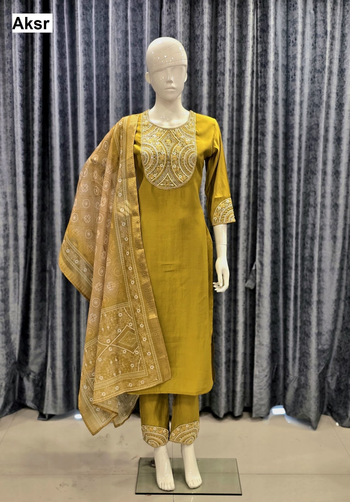 Trending Work Pattern 1108 Aksr Roman Silk Readymade Pant Style Suits Wholesaler