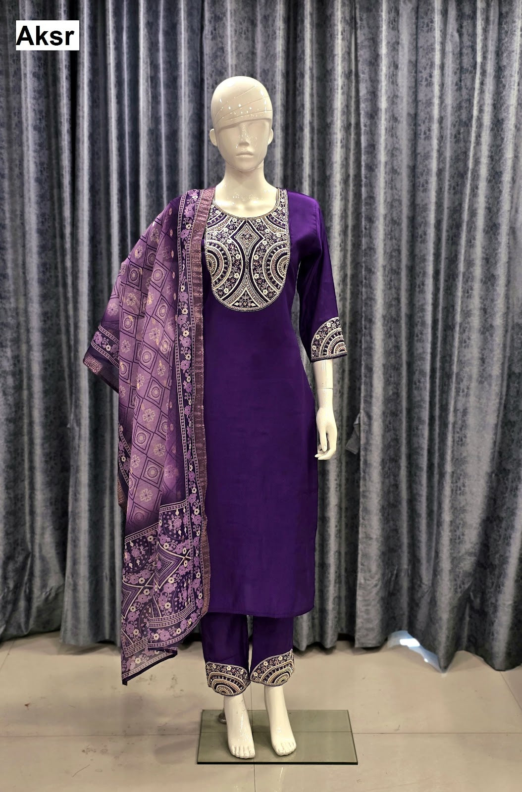 Trending Work Pattern 1108 Aksr Roman Silk Readymade Pant Style Suits Wholesaler