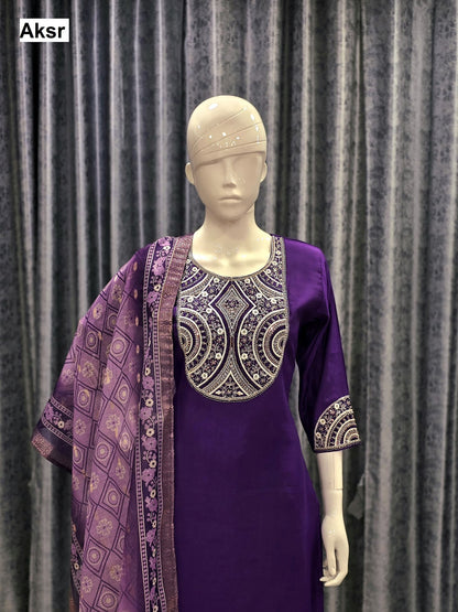 Trending Work Pattern 1108 Aksr Roman Silk Readymade Pant Style Suits Wholesaler