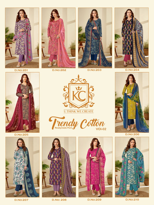 Trendy Cotton Vol 2 Kcf Readymade Pant Style Suits Exporter India