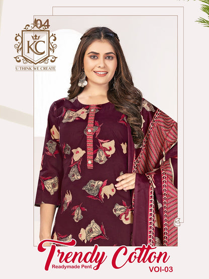 Trendy Cotton Vol 3 Kcf Readymade Pant Style Suits Wholesaler Ahmedabad