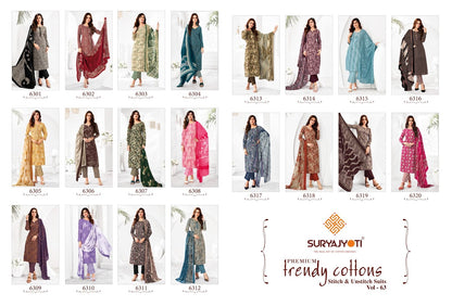 Trendy Cotton Vol 63 Suryajyoti Readymade Pant Style Suits Manufacturer Ahmedabad