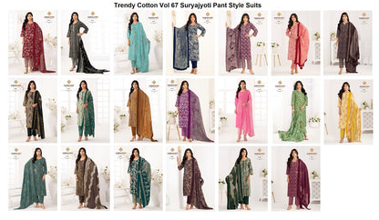 Trendy Cotton Vol 67 Suryajyoti Pant Style Suits Wholesaler Gujarat