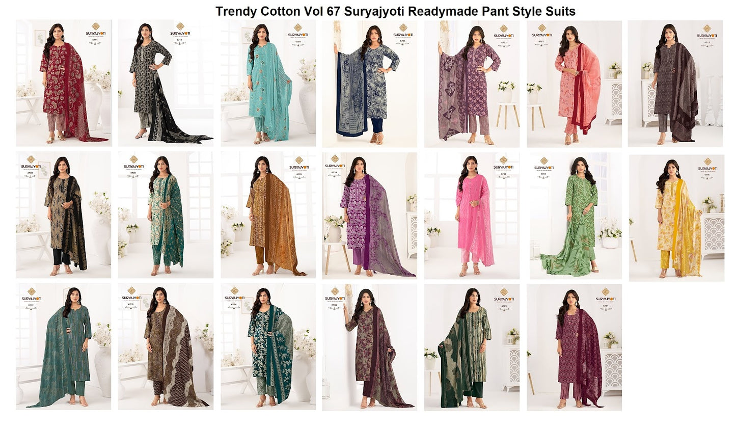 Trendy Cotton Vol 67 Suryajyoti Readymade Pant Style Suits Wholesale