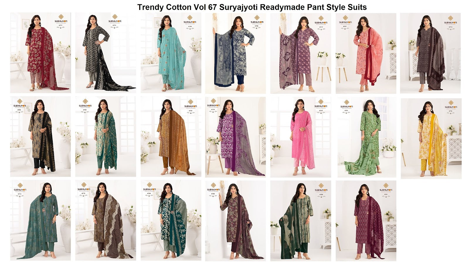 Trendy Cotton Vol 67 Suryajyoti Readymade Pant Style Suits Wholesale