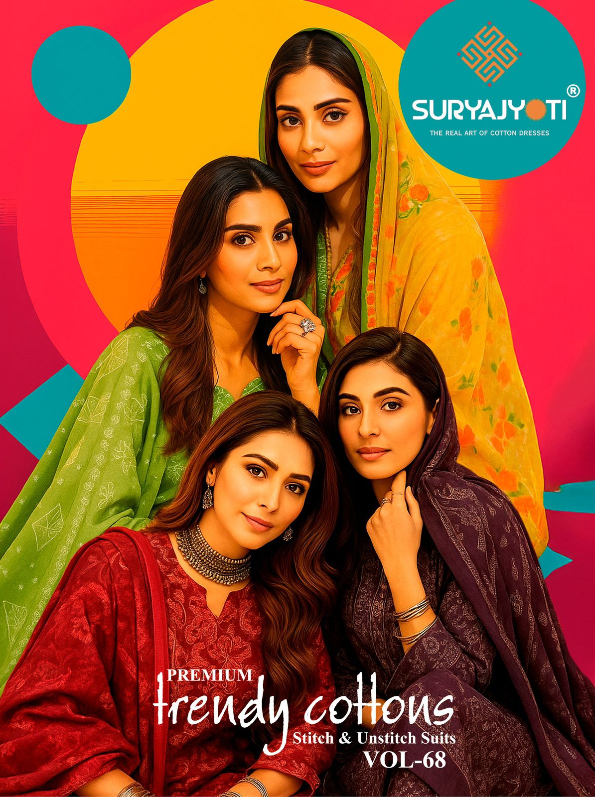 Trendy Cotton Vol 68 Suryajyoti Readymade Pant Style Suits Supplier India