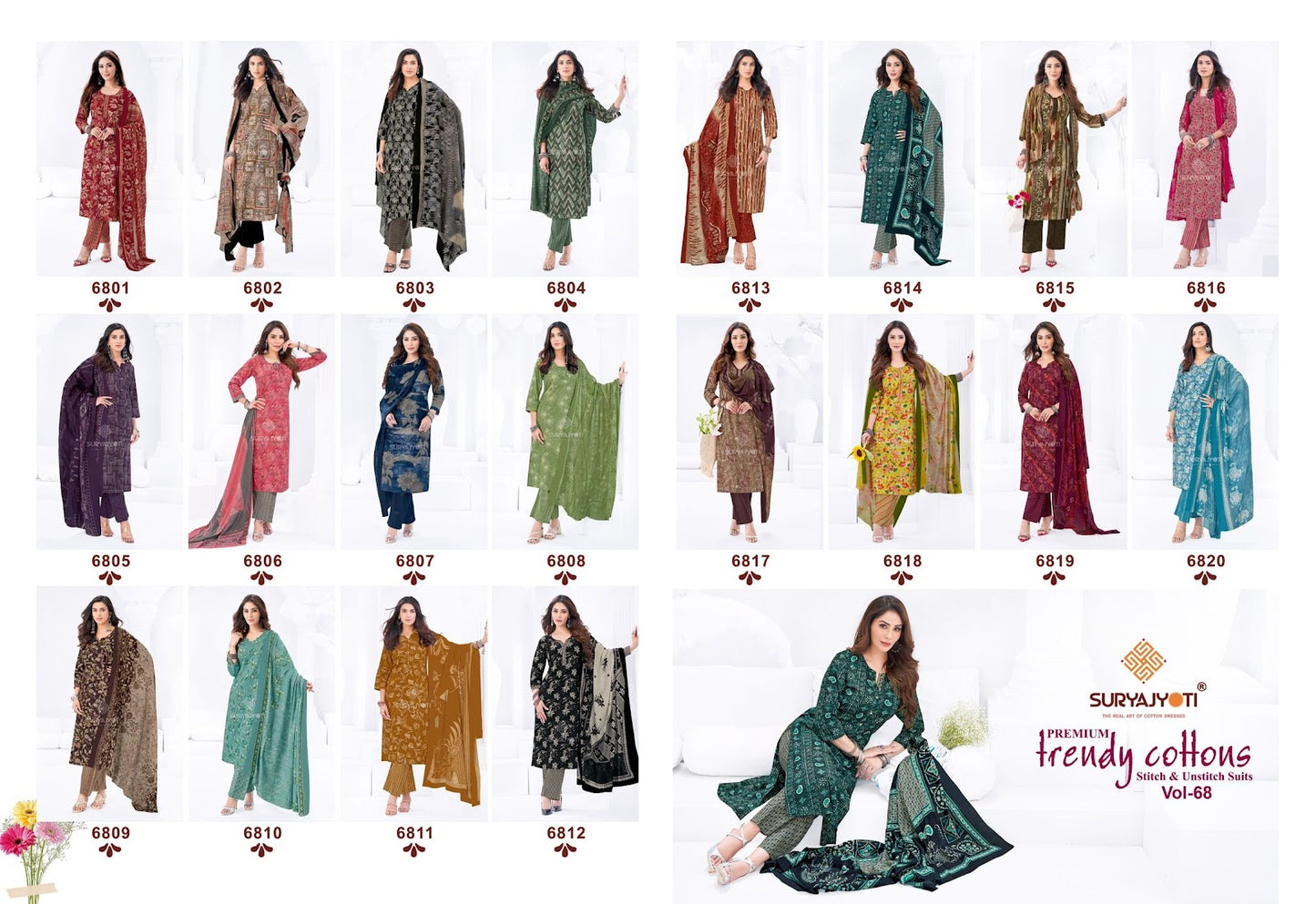 Trendy Cotton Vol 68 Suryajyoti Readymade Pant Style Suits Supplier India