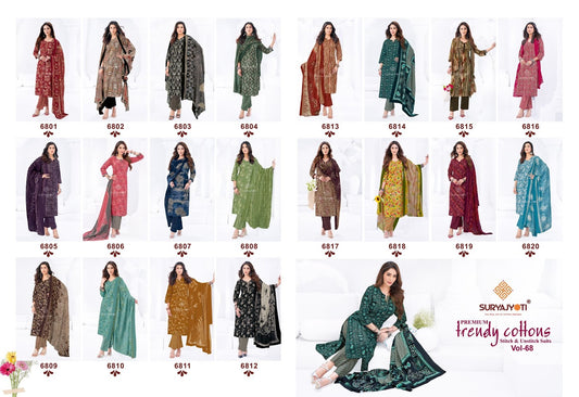 Trendy Cotton Vol 68 Suryajyoti Readymade Pant Style Suits Supplier India